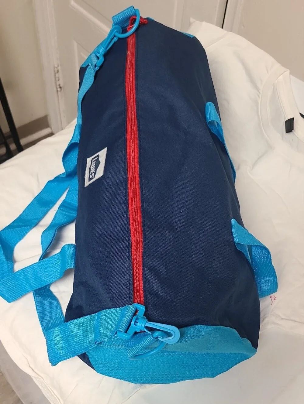 Men's Navy Duffel Bag with Bright Blue Straps